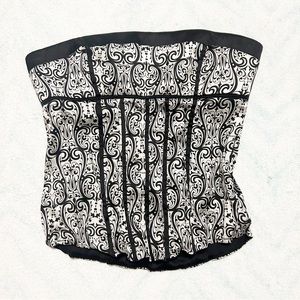 Vtg Y2K Bebe Silk Strapless Corset Boning Black & White Top Size Large (L)